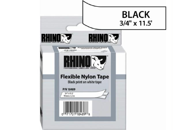 Dymo Rhino 3/4in X 11.5ft, White Flexible Nylon Labels