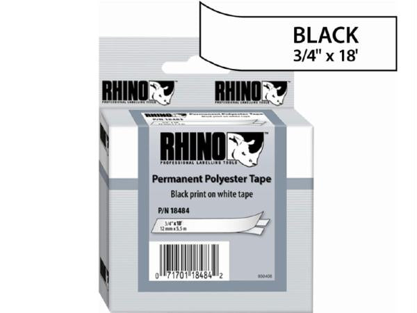 Dymo Rhino 3/4in X 18ft, White Permanent Poly Labels