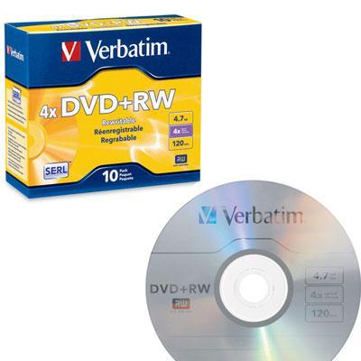 Verbatim Disc, Dvd+rw, 4.7gb, Branded, Jewel,4x, 10pk