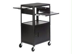 Bretford Adjustable Av Cabinet Cart With Two Slide Out Accessory Shelves. Black Color. 6-