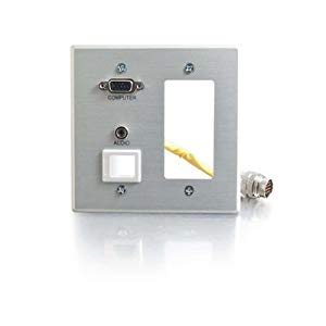 C2g Rapidrun Double Gang Integrated Hd15 + 3.5mm + Decora-style Cut-out Wall Plate -